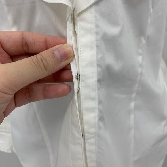 Talbots Blouse Womens 8 Cream Stretch Ruffle Frill Poplin Long Sleeve Shirt - Picture 4 of 14